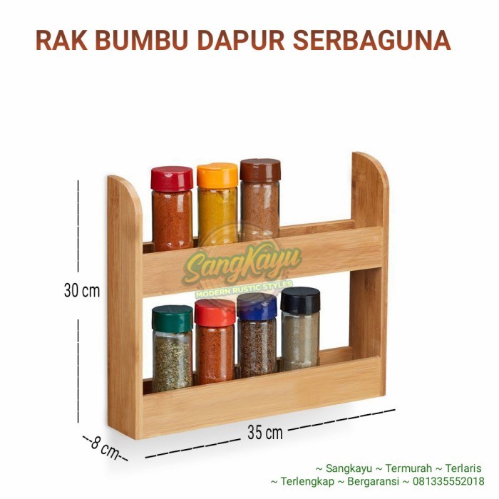 Rak kayu susun 2 tingkat rak bumbu dapur kayu rak dapur rak serbaguna - KAYU MAHONI