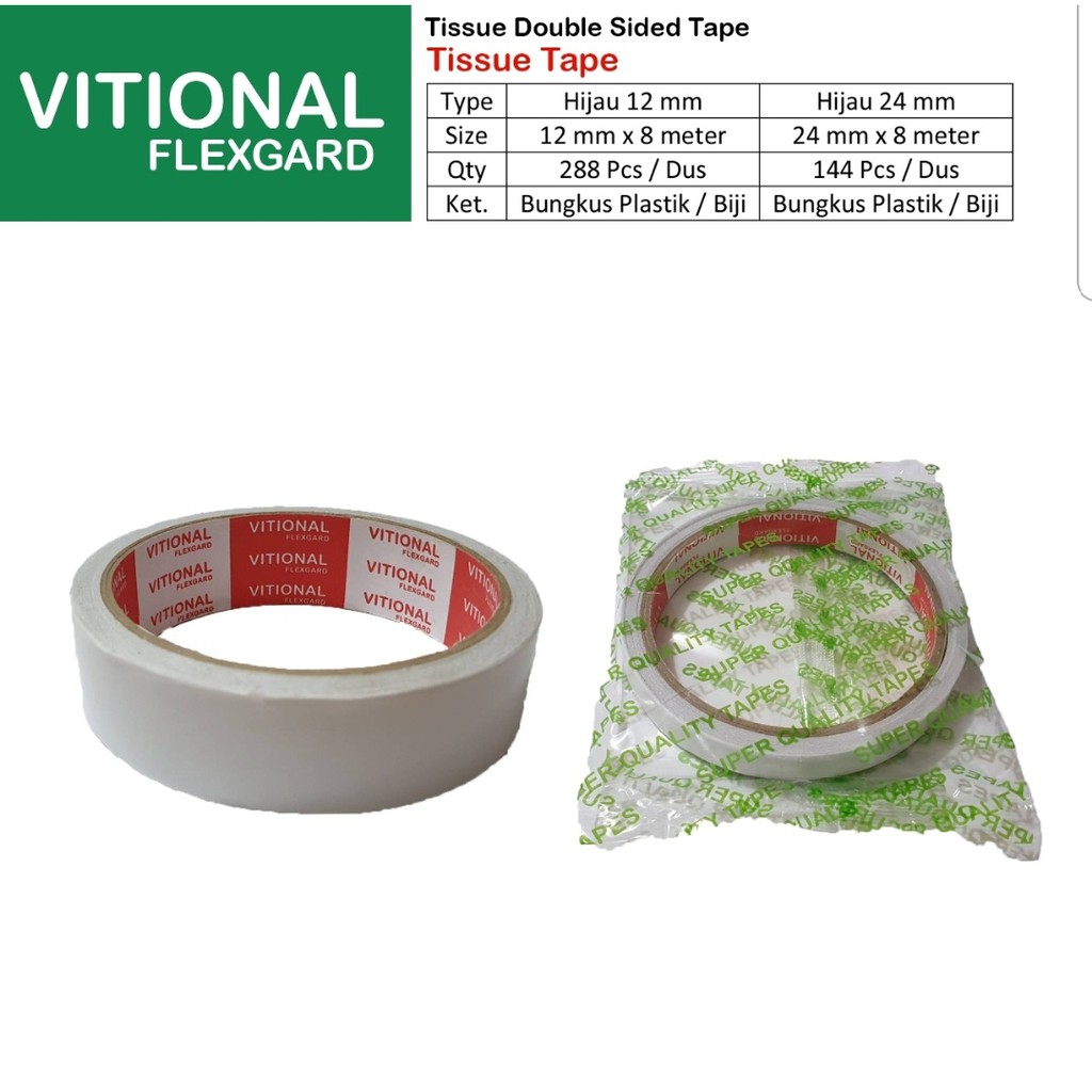 VF Hj Tissue Tisu Double Side Tape 24mm 8m / Isolasi Bolak Balik Tipis Tisu / Solasi