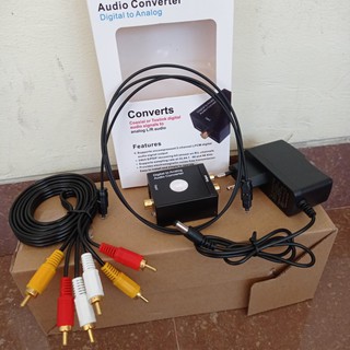 PAKET Converter Optik Audio to RCA + Kabel Optic Toslink dan Kabel RCA 3 to 3 untuk TV Ke Speaker ( Digital to Analog )
