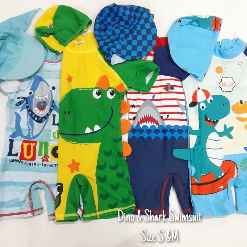 Baju renang bayi import/ baby swimwear/ baju renang romper bayi shark/ baju renang anak