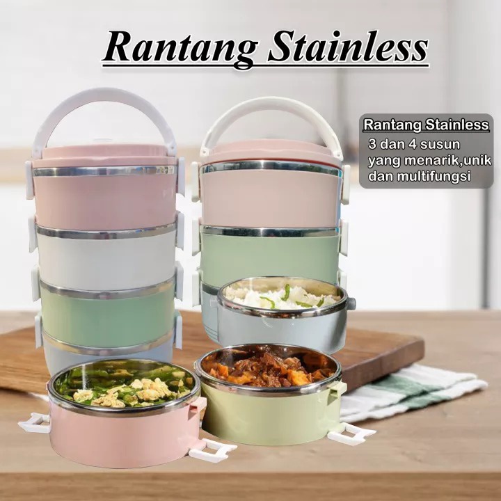 BISA COD Rantang Stainless Steel 3 Susun Dan 4 Susun QUALITY PREMIUM tahan panas awet TERMURAH