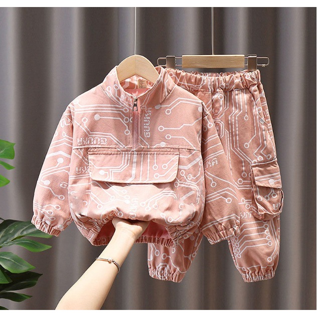 Baju Setelan Anak Cowok Lengan Panjang CELANA JOGER Impor PREMIUM QUALITY- COKLAT PINK ROBOTIC