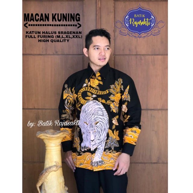 Batik Pria MACAN KUNING Katun Cabut Full Furing Termurah