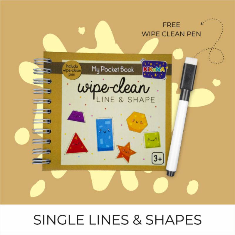 

My Pocket Book Wipe Clean - LINE & SHAPE Activity book / Buku saku anak - Kikona Books.