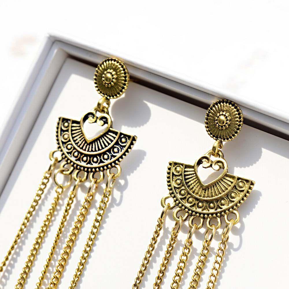 NEEDWAY Needway Giwang Anting Rumbai Panjang Elegan Vintage Lonceng Gipsi Hadiah Wanita India Jhumka Drop Earrings