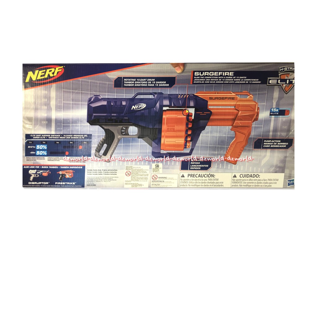 Nerf Surgefire Elite Long Gun Pistol Mainan Panjang 15 Dart Rotating Mainan Anak