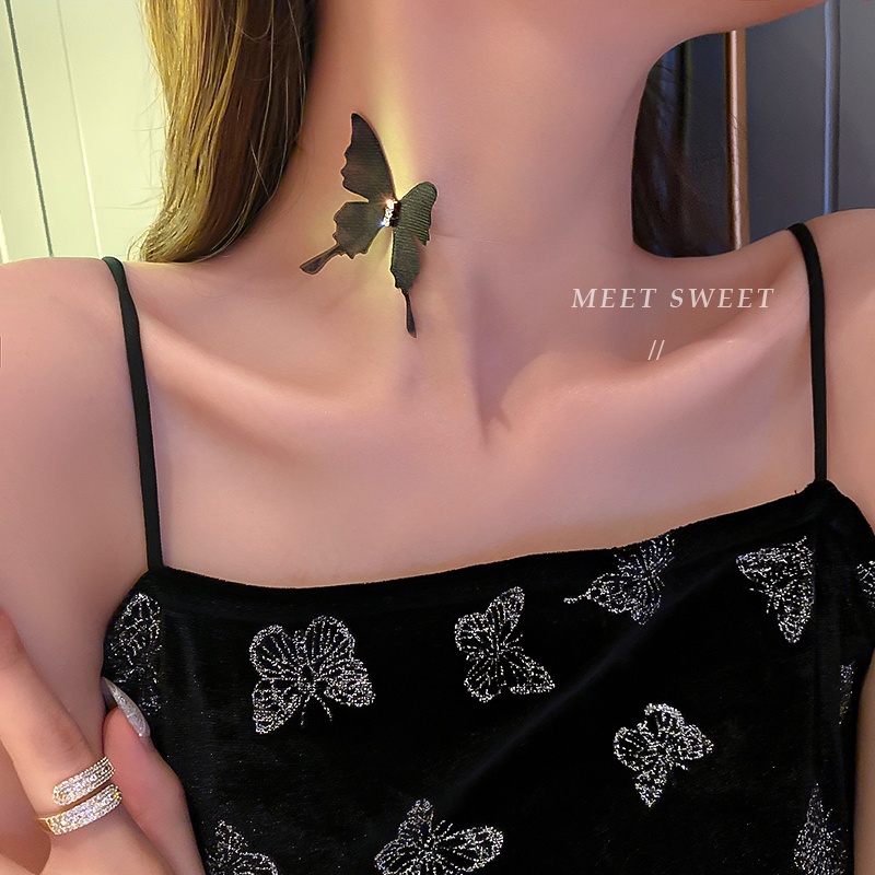 Kalung Tali Pancing Invisible Liontin Kupu-Kupu Gaya Korea Untuk Wanita Butterfly