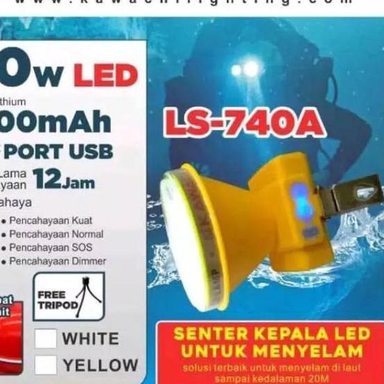 ➩ ✅ Senter kepala selam kawachi 40watt-LS-740A cahaya putih-kuning senter selam kawachi 740b //sente