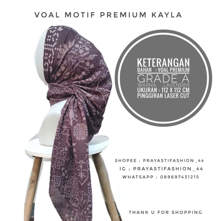 Voal Motif Premium Kayla segiempat / Hijab segiempat / Hijab motif / Hijab modern / Hijab termurah /