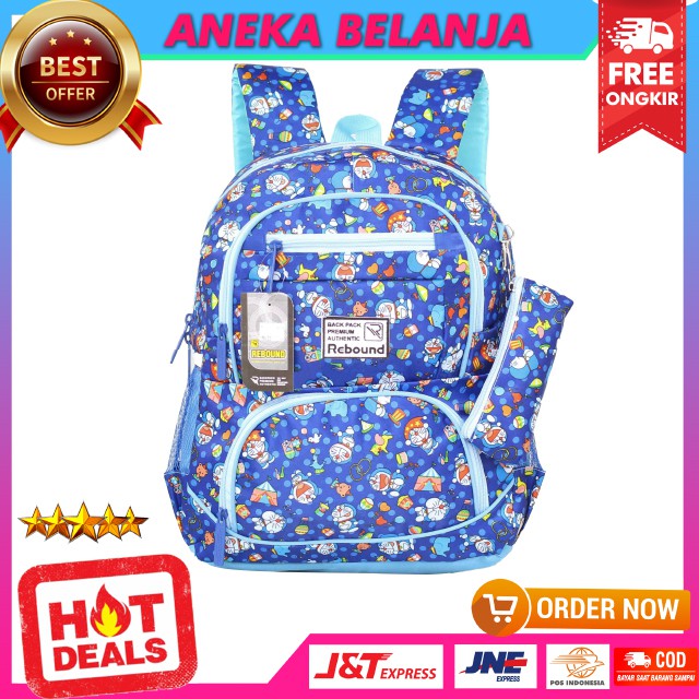 Ransel Anak Perempuan Rebound Motif Doraemon Warna Biru IMut Lucu Cocok Untuk Sekolah Free Raincover