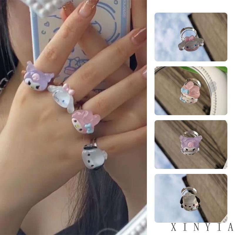 Cincin Model Terbuka Desain Anjing Cinnamoroll Kulomi Bahan Resin Untuk Pasangan