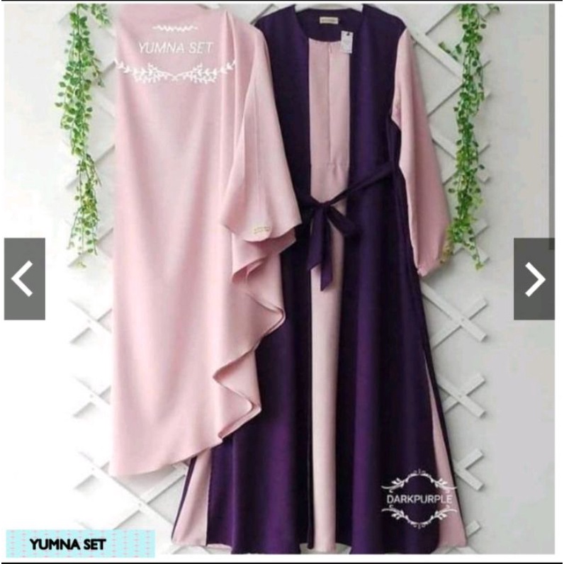Gamis syar'i YUMNA set free hijab size M,L ,L,XL