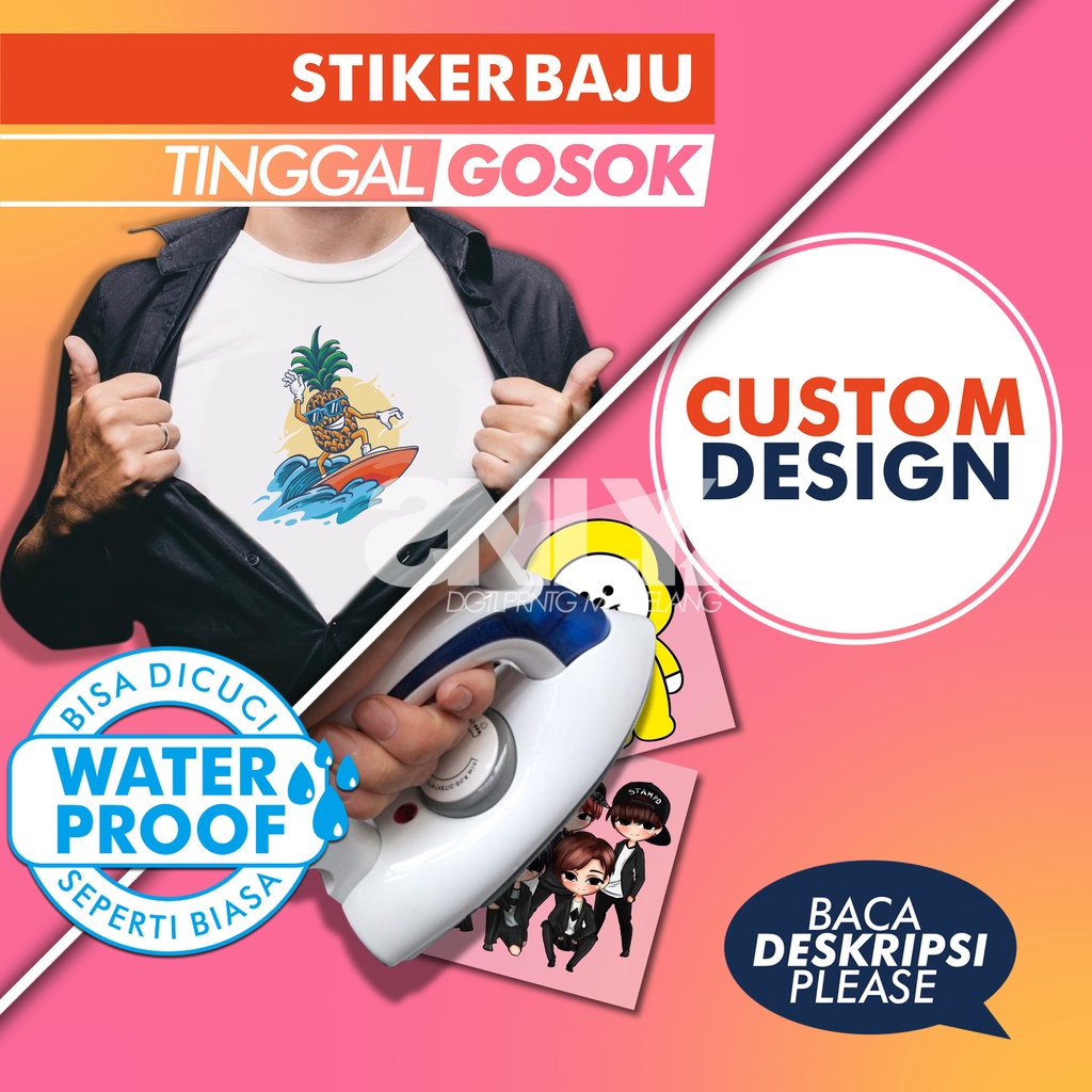 

Stiker Sablon Setrika Custom Transparan Waterproof