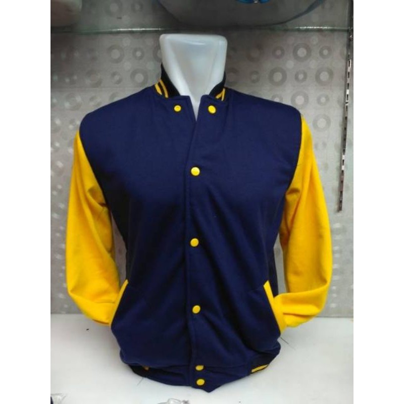 Varsity Jaket Baseball Navy lengan kuning
