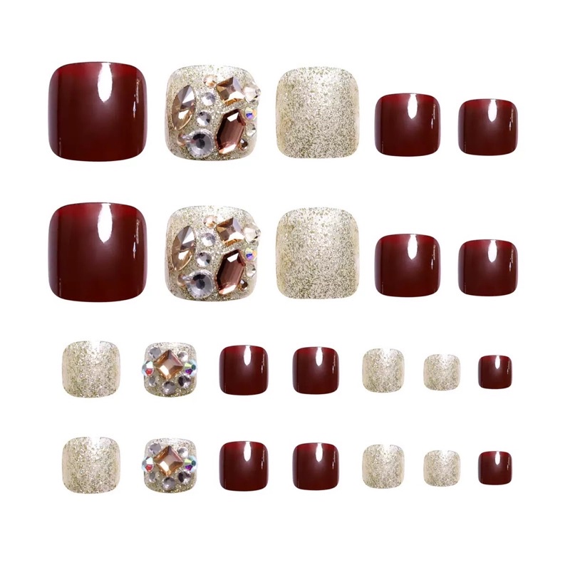 Kuku Palsu kaki【 J13，sudah ada lem】Nikah Wedding False Nailart Pengantin kaki