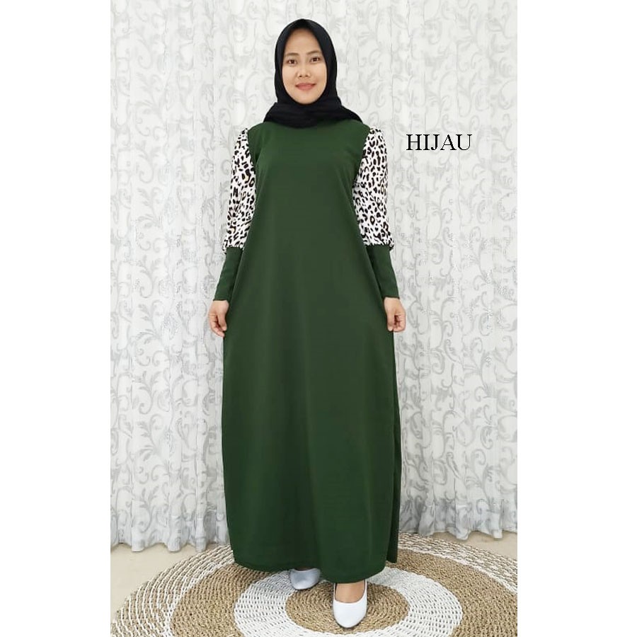GAMIS LEOPARD MACAN LENGAN KERUT MUTIARA CANTIK CARLINA