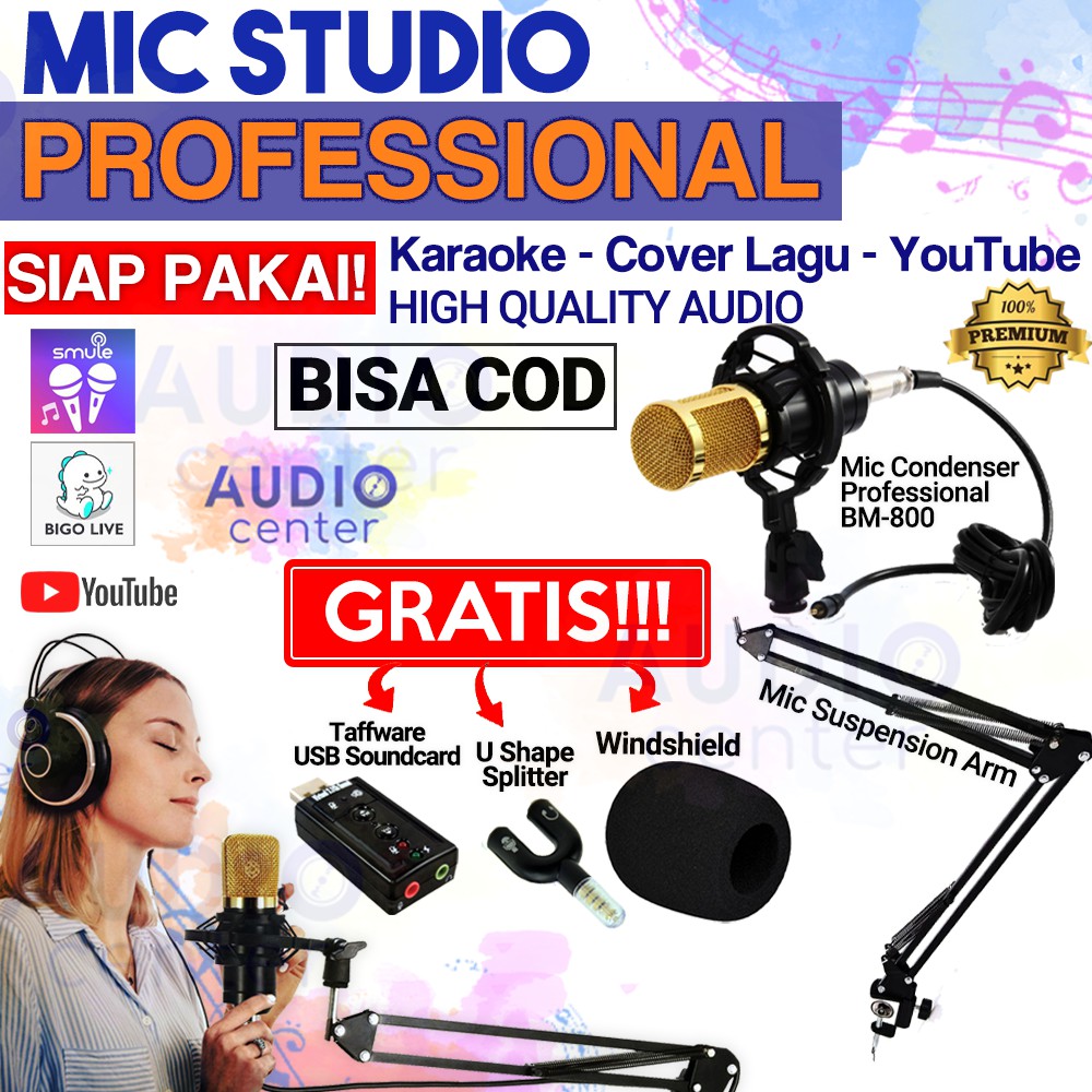 Paket Recording Studio Set Microphone Condenser Professional Premium Bm 800 Original Shopee Indonesia