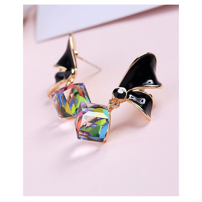 LRC Anting Tusuk Fashion S925 Silver Needle Drop Oil Bow Earrings F75099