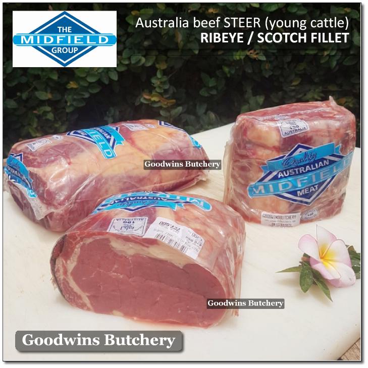 

2kg 1pc Beef Cuberoll / Scotch Fillet / Ribeye Australia STEER (young cattle) MIDFIELD aged chilled ROAST CUT