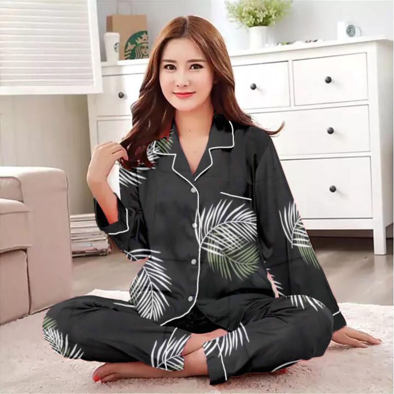 piyama setelan lengan panjang/baju tidur wanita terbaru/setelan wanita katun-PP coco black