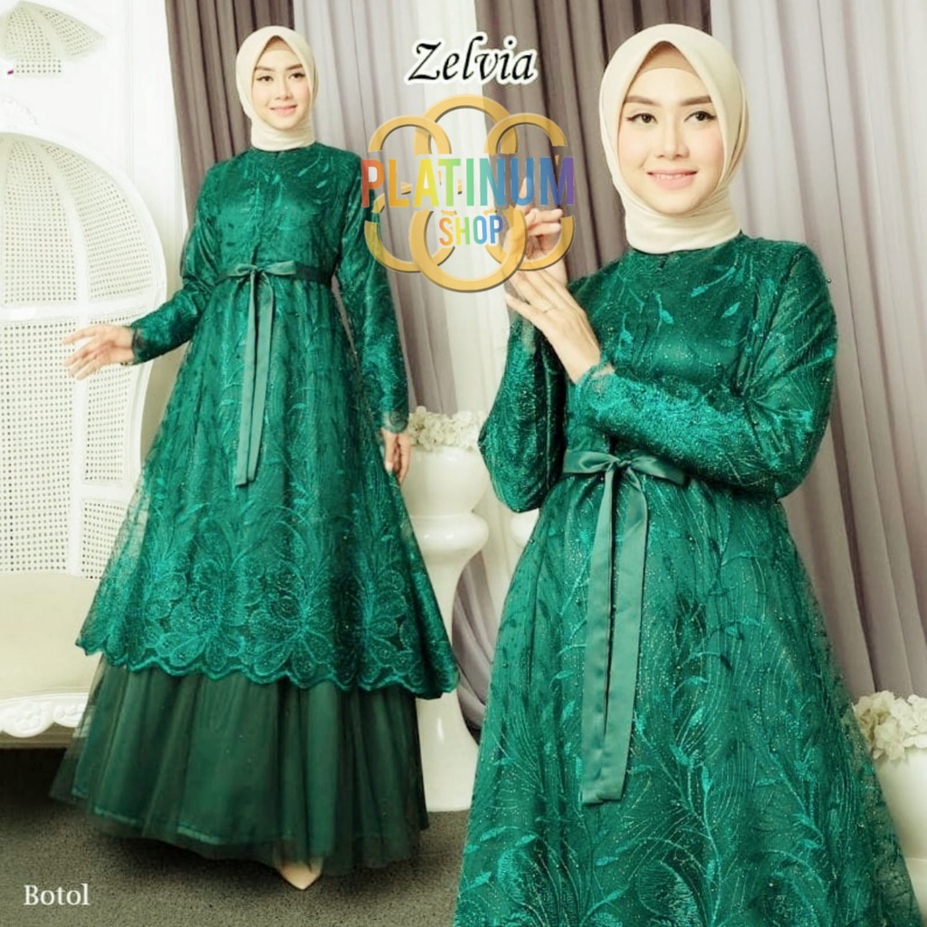 GAMIS MAXI BUSUI ZELVIA FULL BRUKAT TILE MUTIARA IMPORT-3