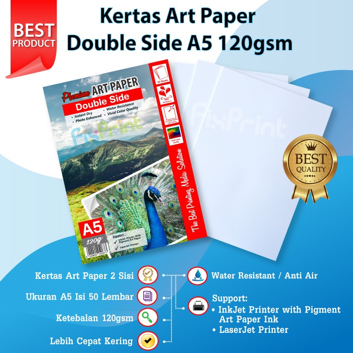 50 pcs Kertas Art Paper A5 120gsm 120 gsm Print Foto Photo Double Side