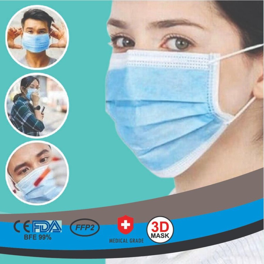 masker biru 3 ply surgical mask isi 50pcs izin BNPB kemasan tanpa box