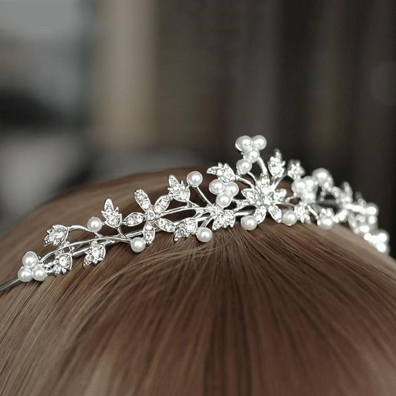 Women Crystal Wedding Flower Bridal Rhinestone Pearl Crowns / Kids Princess Headpieces for Birthday Party Hairband / Korean Fashion Headband Accessories