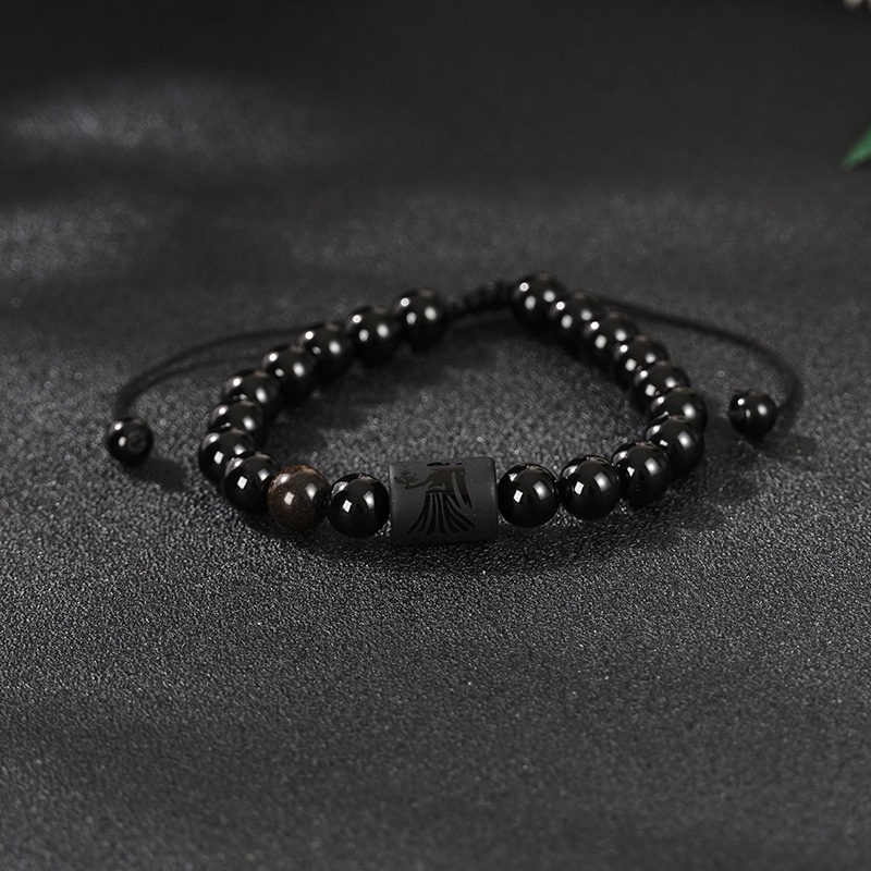 Gelang Manik-Manik Batu Reiki Hitam Ukuran 8mm Desain 12 Rasi Bintang Untuk Pria Dan Wanita