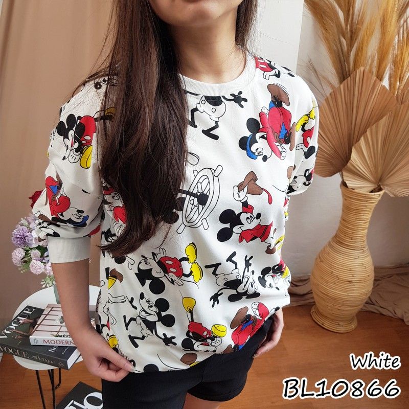 JEE Kaos import sweater wanita lengan panjang motif Mickey Mouse BL10866