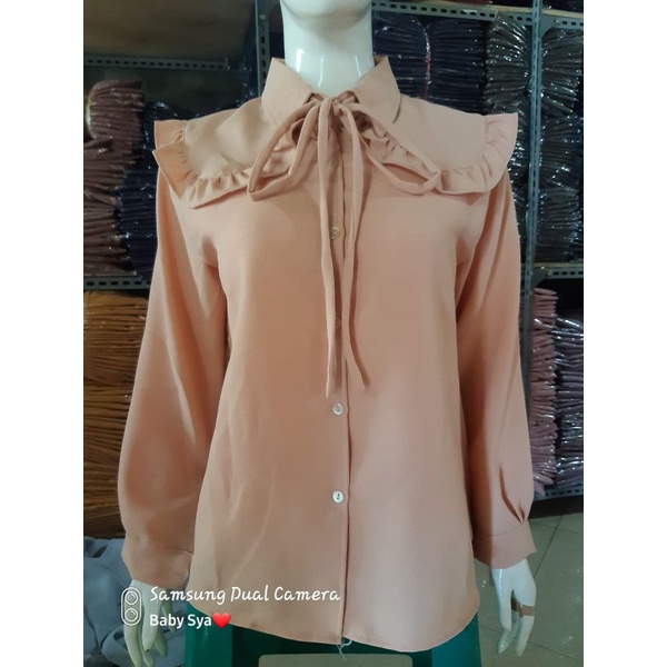 Atasan Blouse Kemeja Wanita Lengan Panjang Terbaru Kekinian Tali Pita