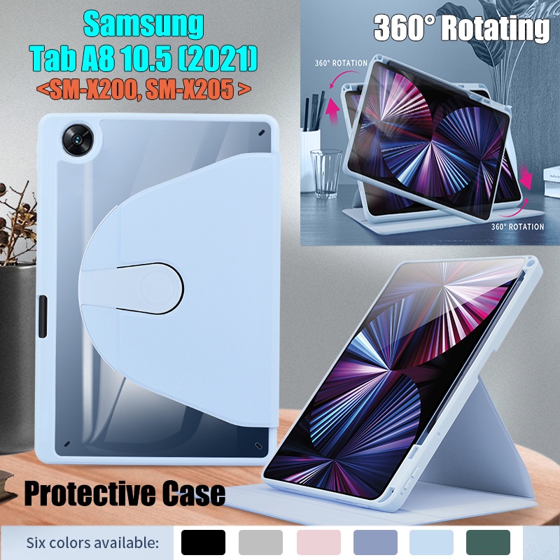 Untuk Samsung Galaxy Tab A8 10.5 (2021) SM-X200 SM-X205 X200 X205 Fashion Tablet Casing Pelindung Ujung Tinggi Akrilik Bening 2-in-1 360° Rotating Stand Flip Cover Casing Kulit