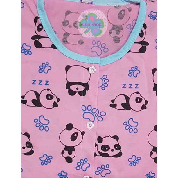 Piyama CP Kaos Dewasa (Kancing 5)-Panda PINK