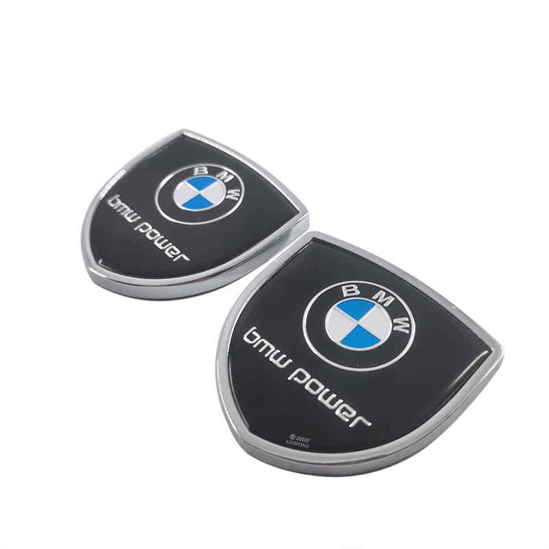 2pcs Stiker Emblem Logo BMW POWER Bahan Metal Untuk Dekorasi Mobil