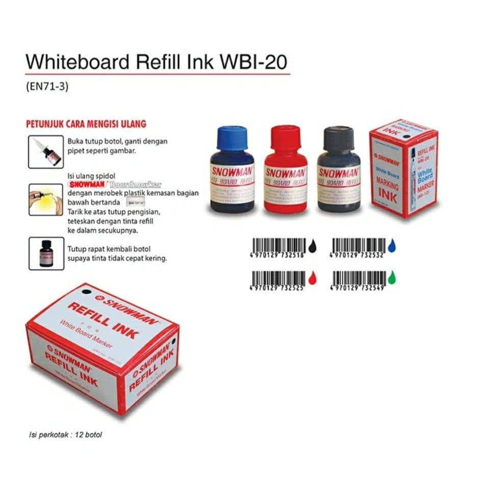 

[PCS] TINTA REFILL ISI ULANG SPIDOL WHITEBOARD SNOWMAN WBI-20*