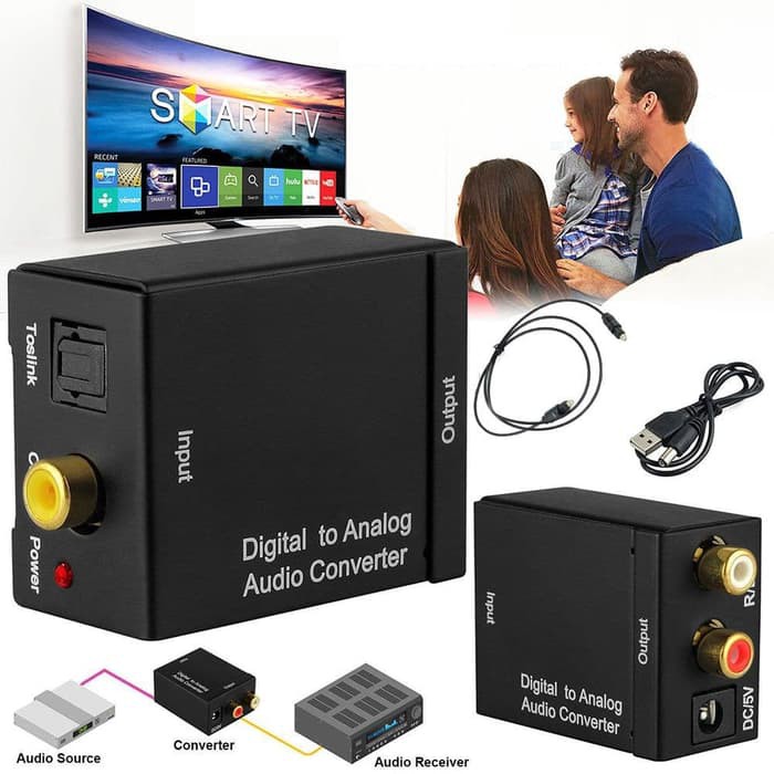 Digital to Analog Audio Converter Toslink Optical Coaxial to RCA untuk LED TV  Bluray Plus Kable