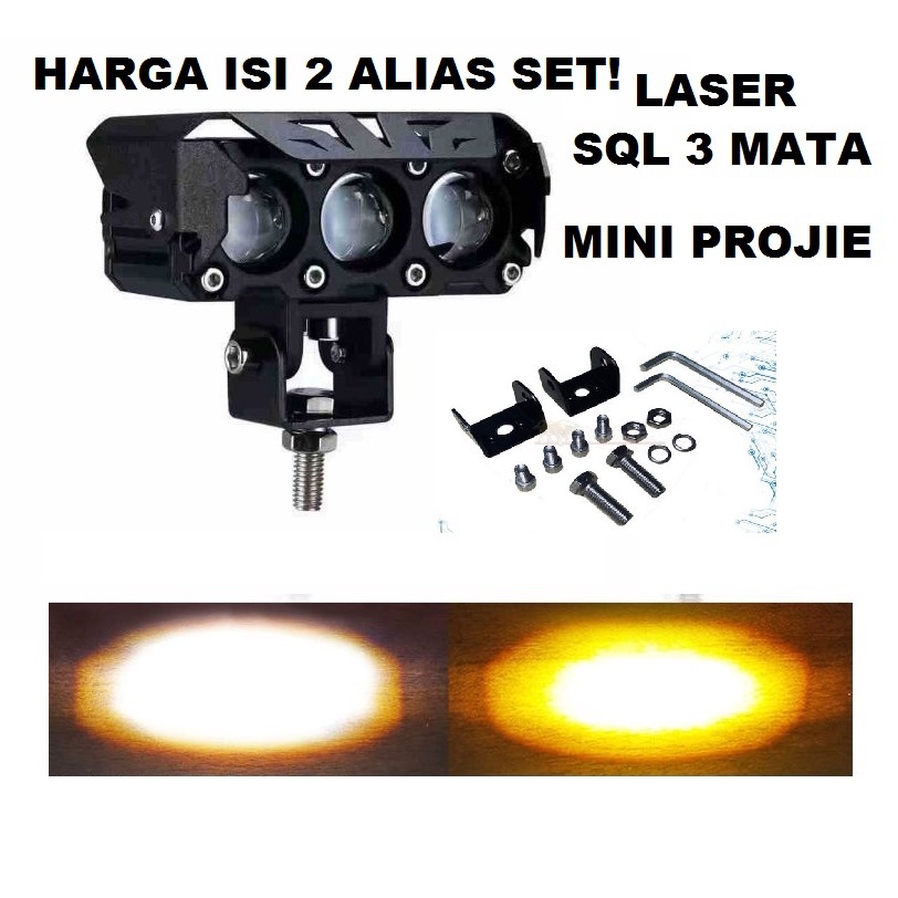 Lampu LED tembak LASER SQL 3 MATAsorot foglamp mini projie proyektor projector 60 watt warna 4D