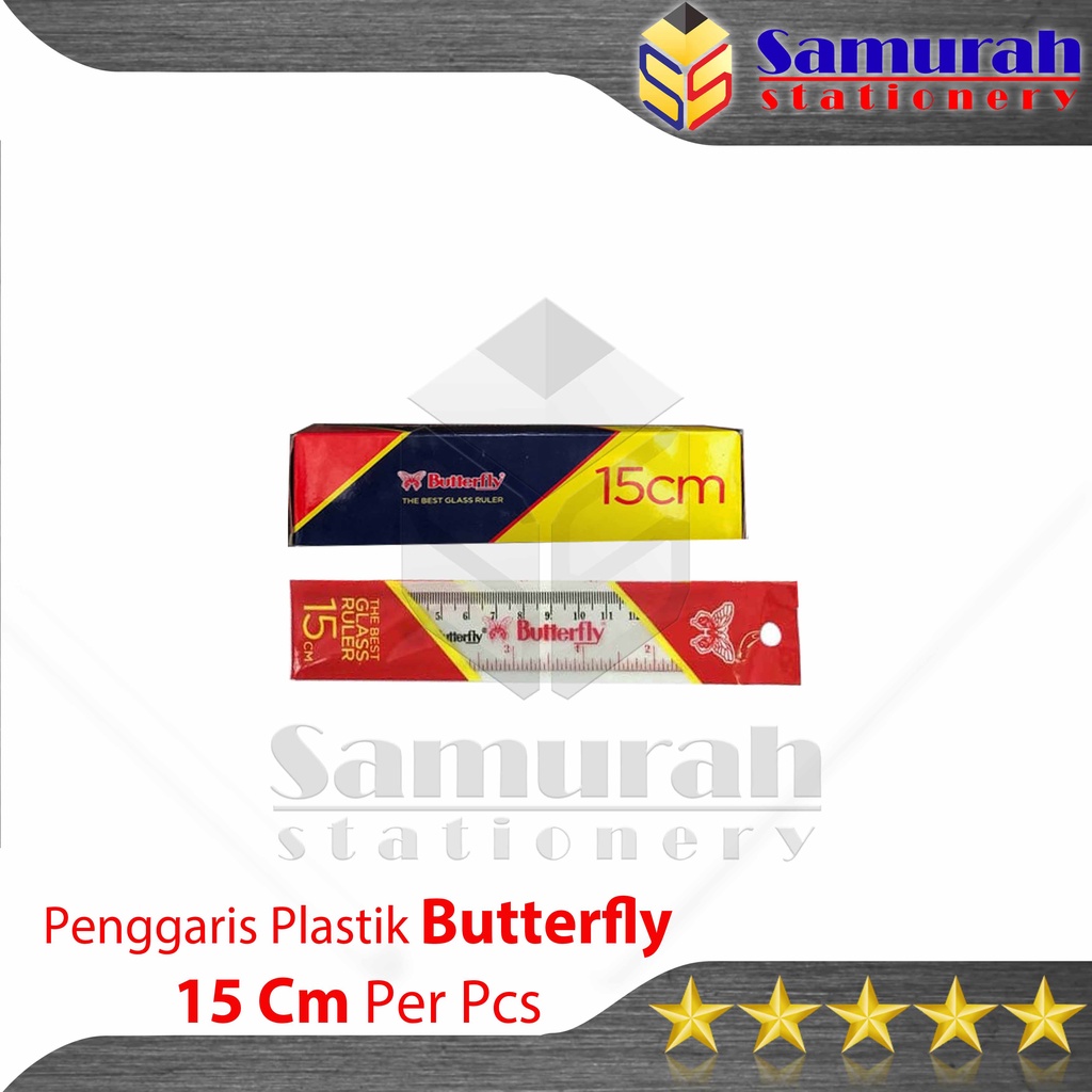 

Penggaris Plastik Buterfly 15 cm Per Pcs Ecer / Mika Glass Ruller ButterFly / Alat ukur panjang 15 centimeter 1 Pak