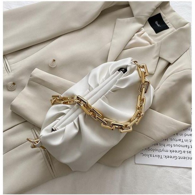 Tas Selempang Wanita, Tas Tangan Rantai Kecil Tas Bahu Kulit vol.3 - Putih