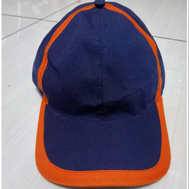 Topi Polos Biru Dongker List Orange Kwalitas Bagus