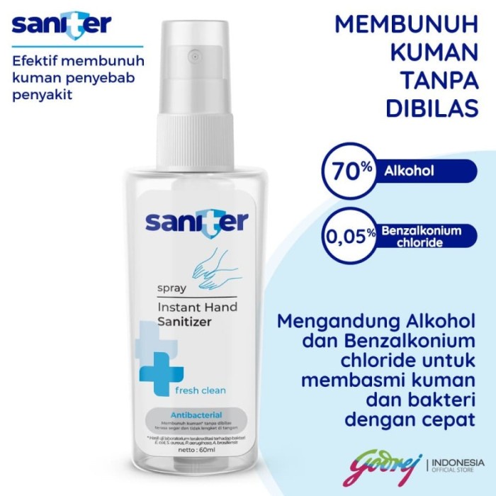 Saniter Instant Hand Sanitizer Spray 60 ml Antibacterial