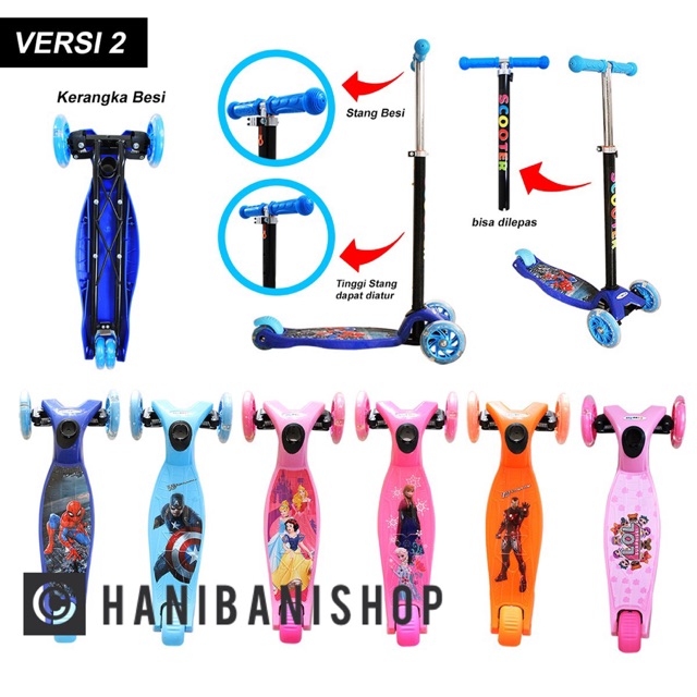 Scooter / Otoped / Skuter Anak Karakter Roda 3 Kerangka Stang Besi