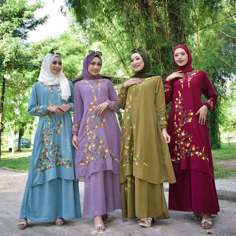 Koleksi Terbaru Gamis Melayu cerruty Premium Bordiran Rapi Padat Rapat Mewah Ukuran Standar Jumbo Baju Kurung Malaysia Set Dress Seragaman Keluarga Lebaran Longdress Fashion Wanita Ibu Remaja Muslimah Seragam Pesta Pernikahan Pengajian Arisan Raihanah