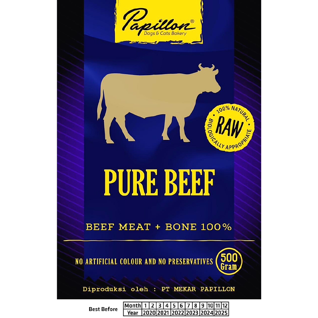 

PAPILLON Makanan Anjing Raw PURE Beef 500g