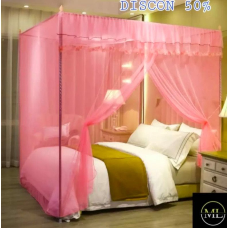 KELAMBU DEWASA POLOS WARNA PINK / KELAMBU DEWASA JUMBO MODEL TENDA UKURAN 200×150 - 200×180 - 200×20