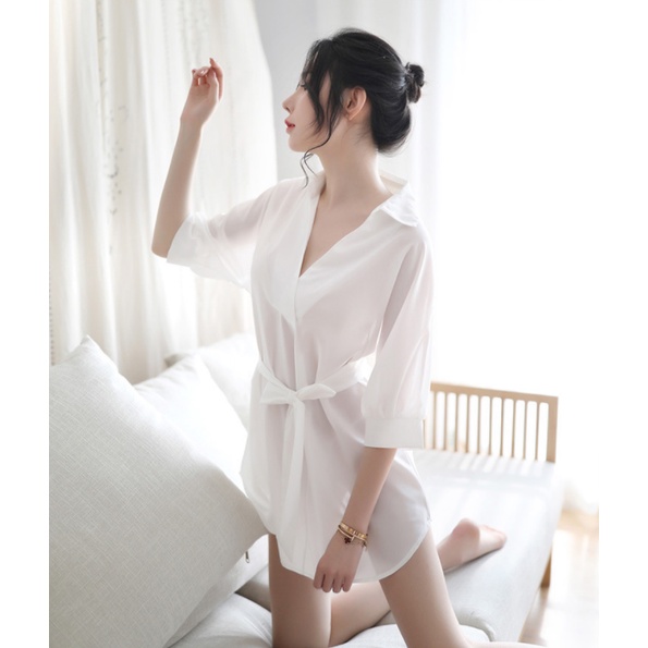 Feminine Transparent Chiffon Sentiment Underwear Underwear Slim-Fit V-Neck Boyfriend Style Lining Pajamas Nightdress Home Service Suit