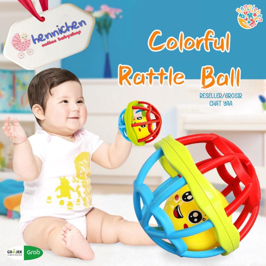 MAINAN BAYI / BOLA PUTAR RATTLE TEETHER DENGAN SUARA KERINCINGAN MAINAN ANAK BAHAN KARET LEMBUT