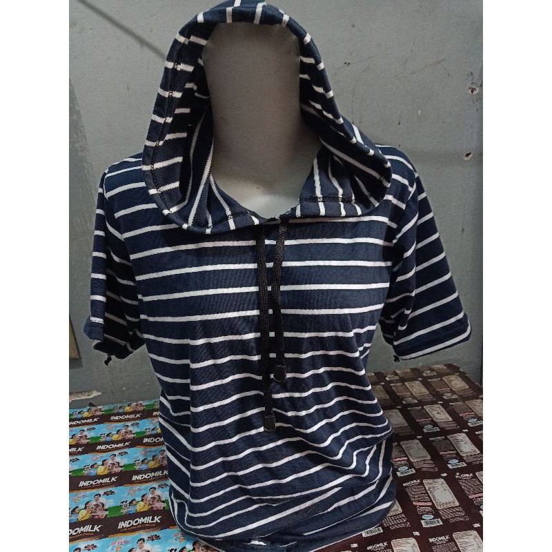 kaos hoodie navy putih kecil size S-5XL