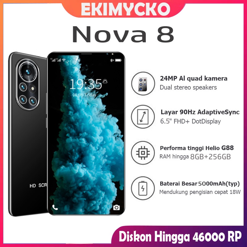 【COD+Pengiriman lokal】 Hp Murah Nova 8 5G 6.5Inci Ponsel Jaminan Kualitas RAM 8GB ROM 256GB Dual Card SIM Smartphone Android Ponsel baru original Handphone Murah Promo Cuci Gudang hp murah