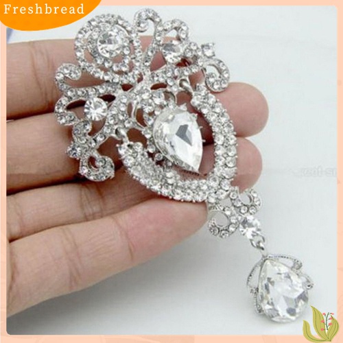 [ TERLARIS]Women Large Flower Bridal Crown Crystal Rhinestone Brooch Pin Jewelry Charm